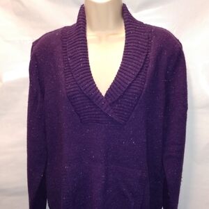 Relativity Pullover Sweater, XL, Purple with gray specks, front pocket,pre-owned